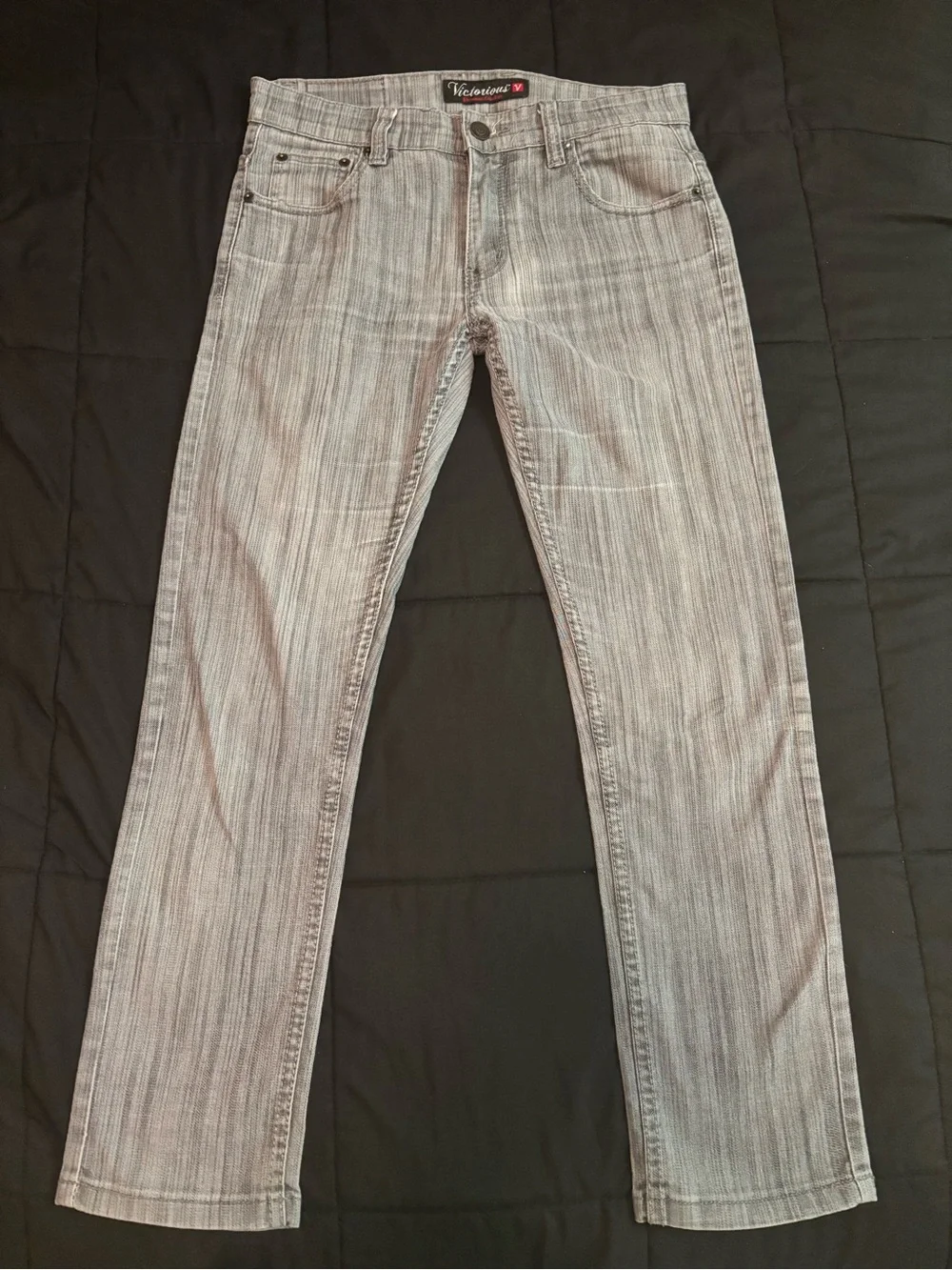 Victorious Men’s Light Gray Slim Stretch Straight Jeans 32x30